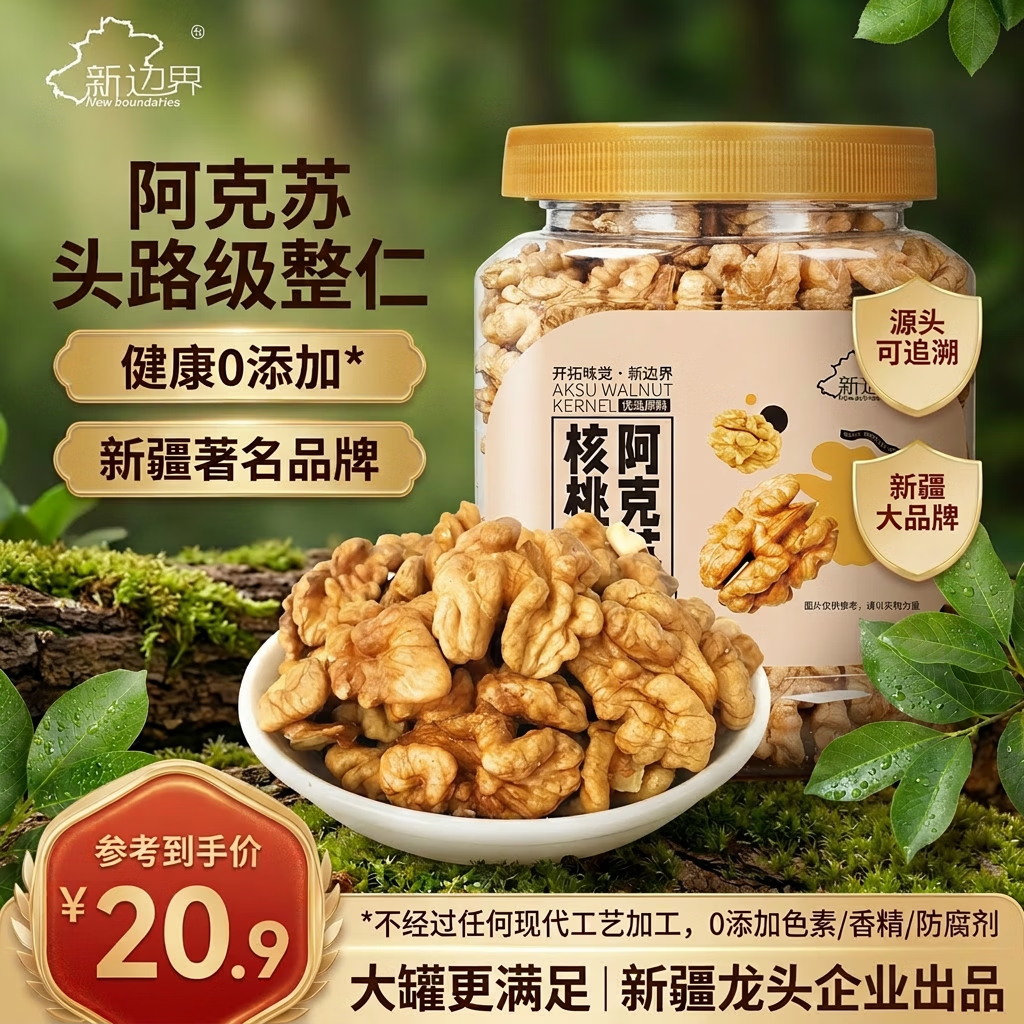 新边界新疆阿克苏核桃仁300g 无添加休闲零食2025年新货坚果炒货特产