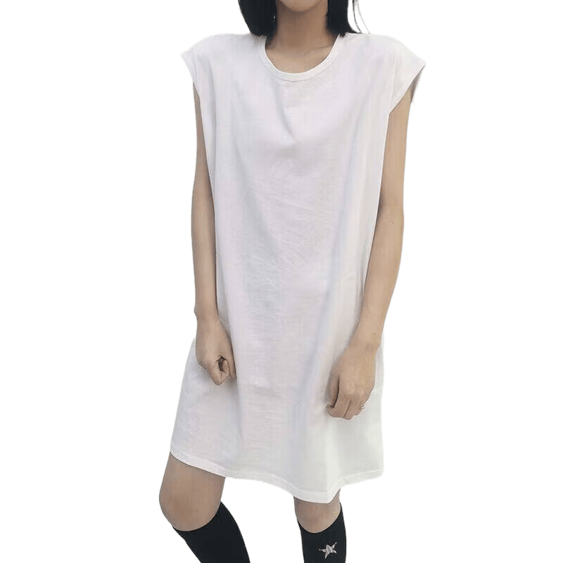 浪莎（LangSha）坎肩新款屁股卫衣内搭白t叠穿背心打底衫无袖t恤女内搭长t遮臀 白色 M 100斤以内