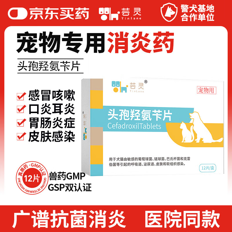 芸灵宠物消炎药头孢羟氨苄12片狗狗猫咪泌尿感染呼吸肠胃皮肤病外伤