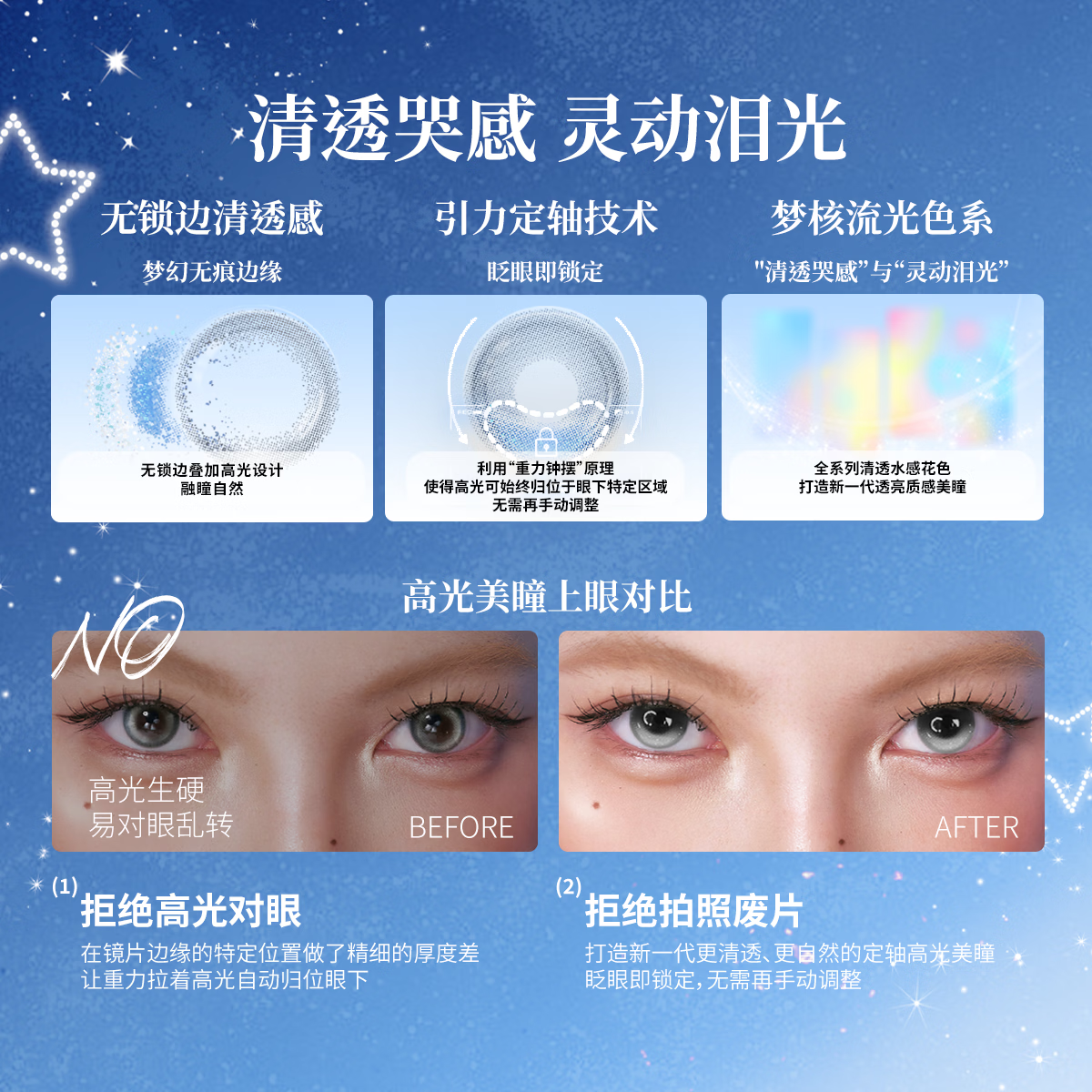 Sweet Color美瞳【定轴泪光】高光不乱转日抛美瞳10片装水润彩色隐形眼镜 【定轴泪光】波塞冬14.2mm-10片 425度