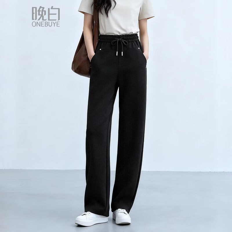 晚白【新品】2026年春新款时尚高腰裤子宽松舒适显瘦直筒休闲裤女 黑色 26