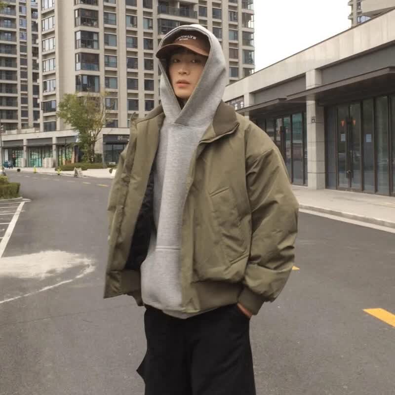 DEREJERINE军绿色美式飞行夹克男款春季cleanfit短款外套廓形潮牌立领棒球服 军绿色 【实物颜色偏深】 M 建议105-120斤
