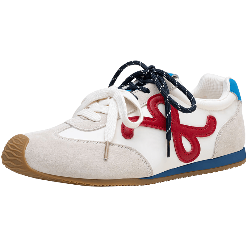 百思圖豬皮德訓(xùn)鞋潮流街頭復(fù)古女休閑鞋CN611CM5 米/藍(lán)/紅 36