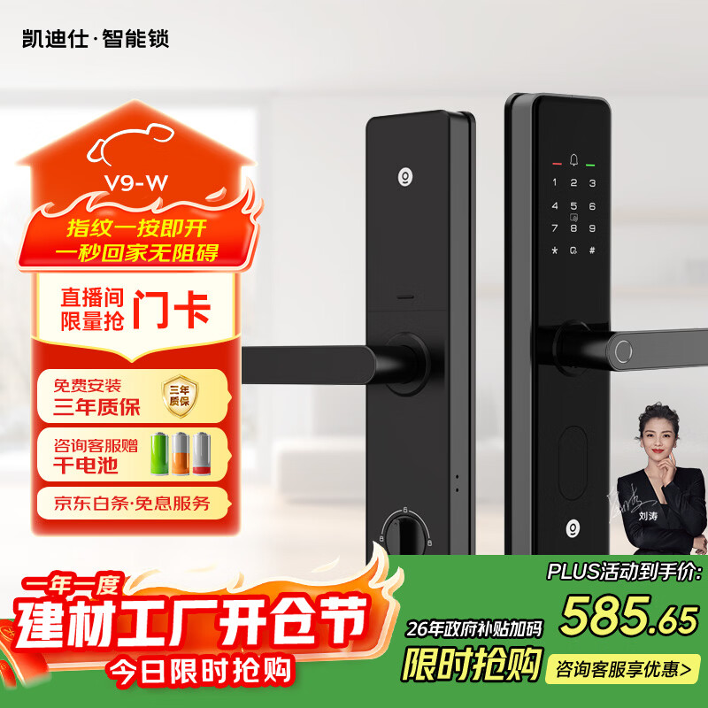 凯迪仕（KAADAS）智能门锁 指纹识别 防盗门锁密码锁 入户门电子智能锁 V9-W
