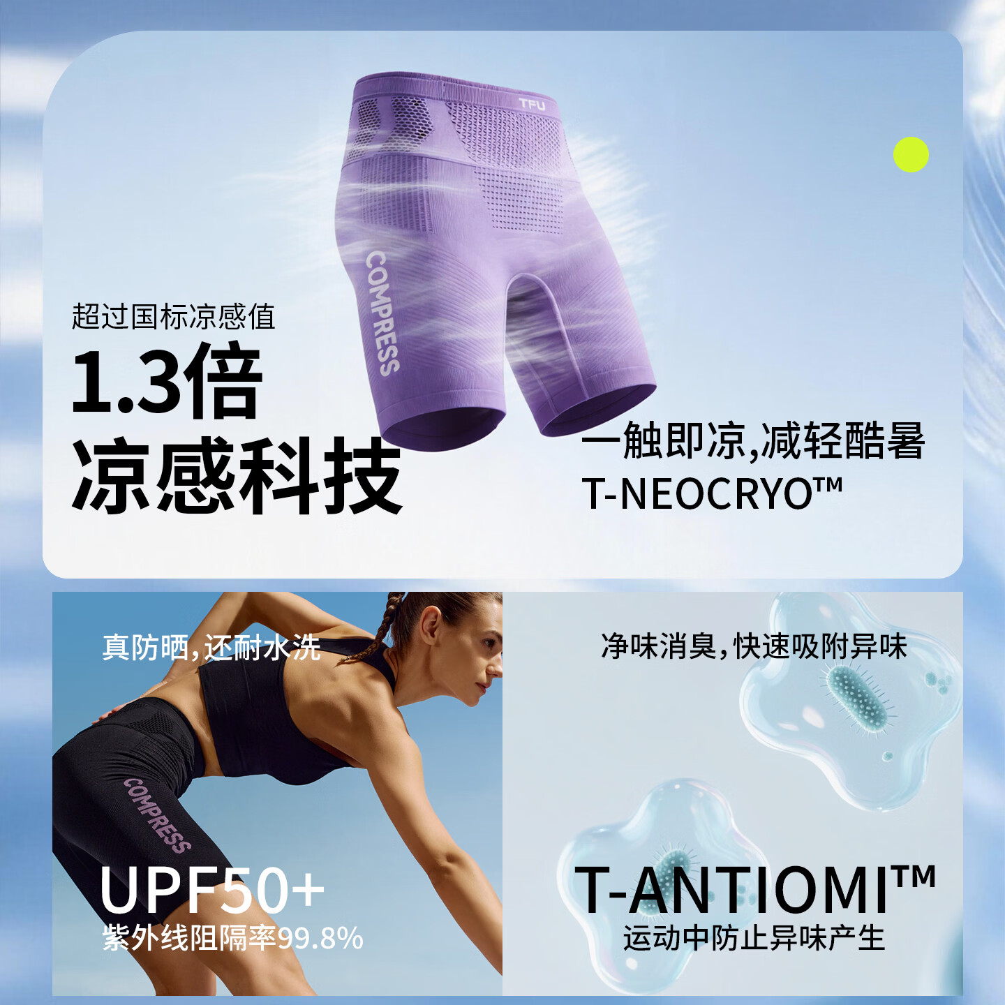 TAU【隐能】压缩短裤女士五分裤马拉松速干裤凉感透气运动打底裤 速燃紫 XL (170)