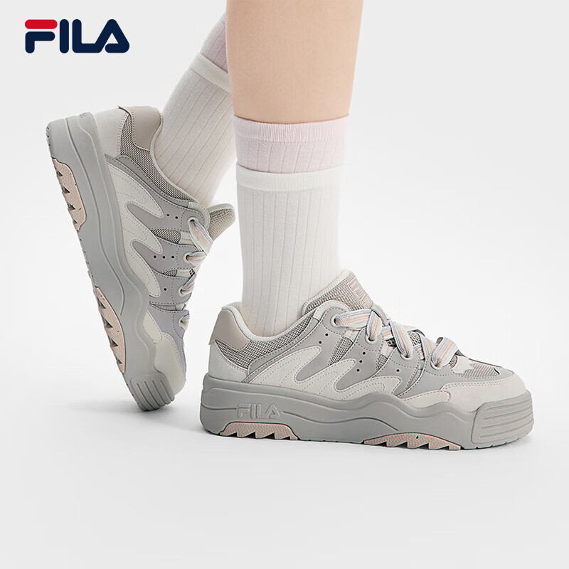 斐乐（FILA）官方女鞋摩登板鞋厚底斑斓鞋复古运动休闲鞋 微白/南极灰-WA 37.5