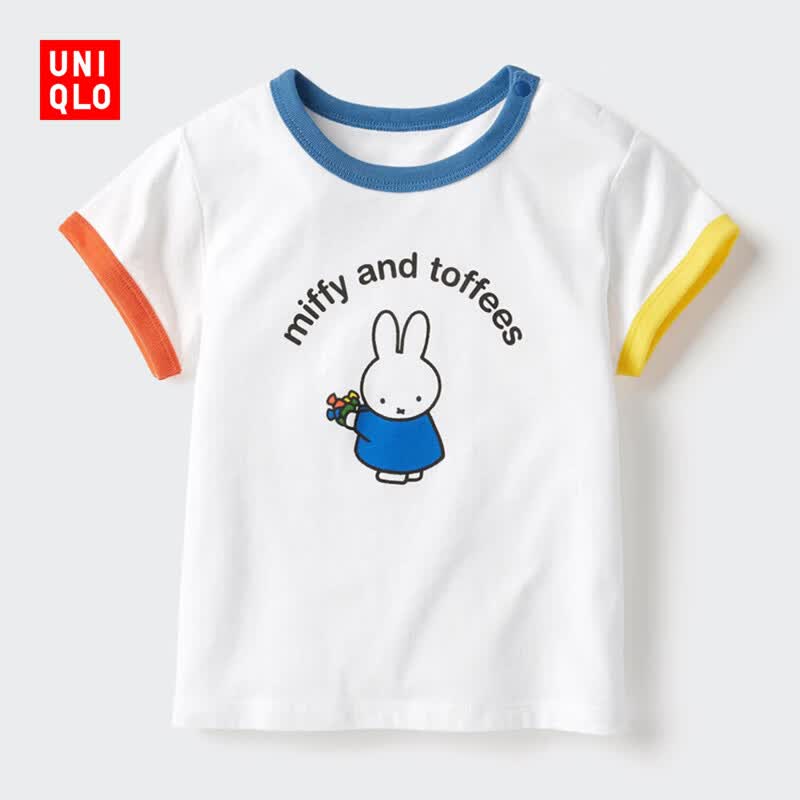 优衣库婴幼儿宝宝UT绘本合作系列印花短袖T恤米菲483128 01 乳白色 100