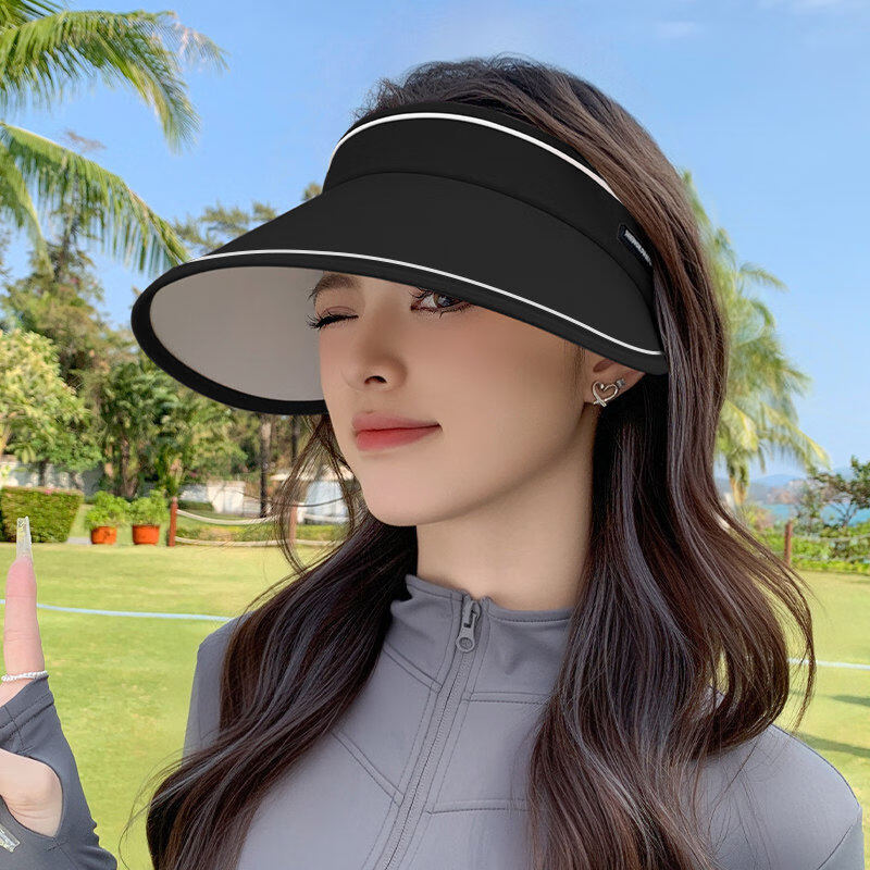 万宝绿儿童遮阳帽夏季男女童大帽檐空顶防晒太阳帽2026新款户外防紫外线 黑色丨成人款【加大帽檐丨折叠收纳】UPF1000+ 帽围可调节