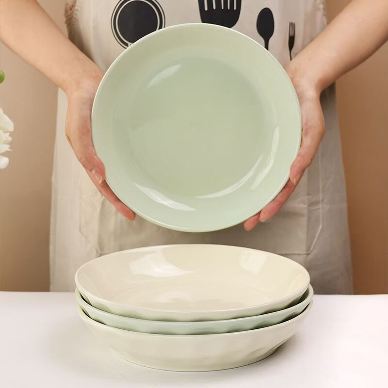 孟垣孟垣法式奶油风8英寸4只装圆盘抗菌易清洗大号防烫饭盘菜盘 抗菌奶油（8英寸圆盘4只装两黄两绿） 无规格