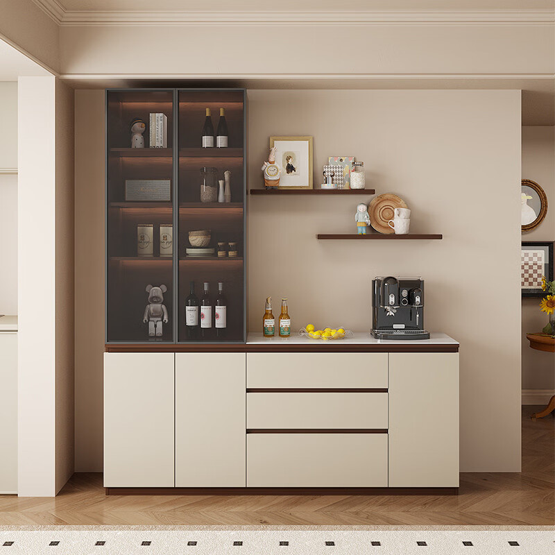 溥畔实木岩板餐柜置物靠墙一体储物收纳柜子客厅酒柜茶水咖啡柜吧台 [满墙柜]六门240x40x220