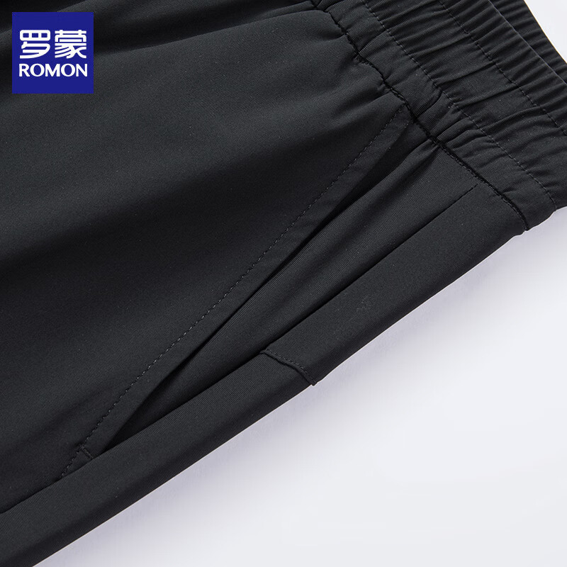 罗蒙（ROMON）冰丝休闲裤男夏季薄款休闲松紧腰凉感男士弹力直筒长裤子透气男裤 黑色 XL (建议体重130-150斤)