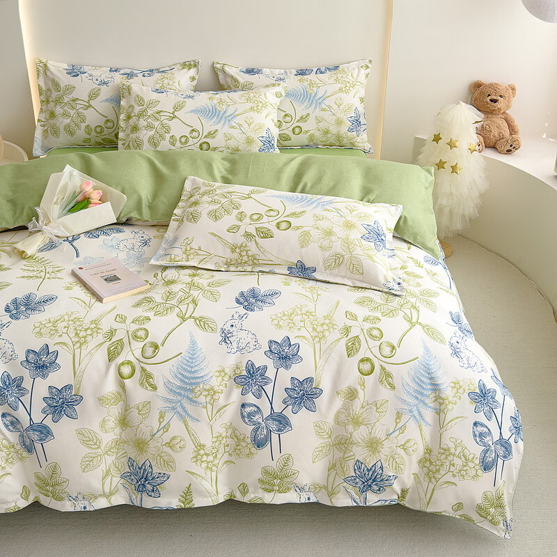 多兰诗（Duolanshi）春夏加厚磨毛四件套 ins四件套花卉田园风格床单被套四件套 鸟语花香M 2.0米 床单款 被套200*230 四件套