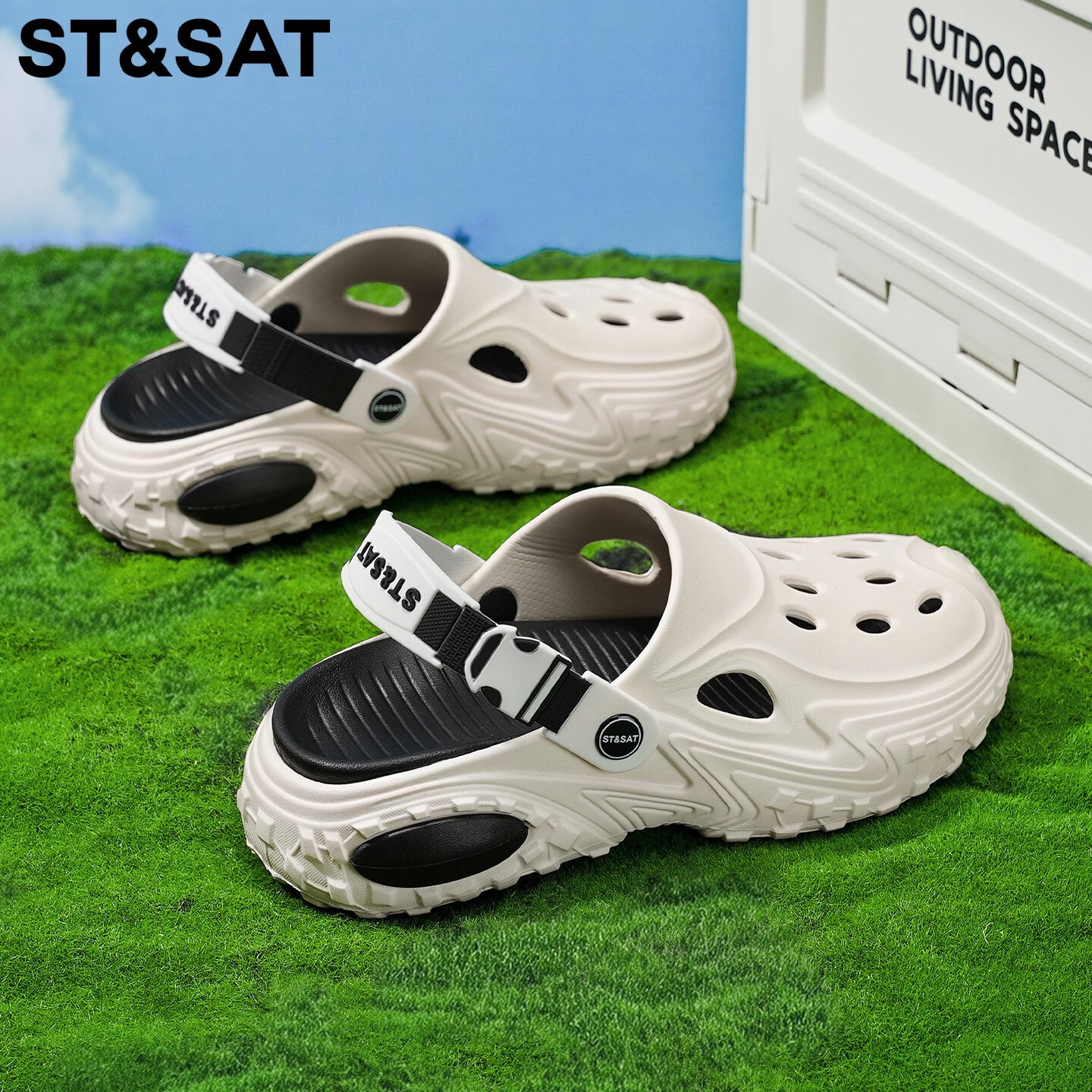 星期六（St&Sat）包头拖鞋男夏季外穿两穿洞洞鞋男士百搭踩屎感沙滩厚底休闲凉鞋男 白色 42-43 标准运动尺码