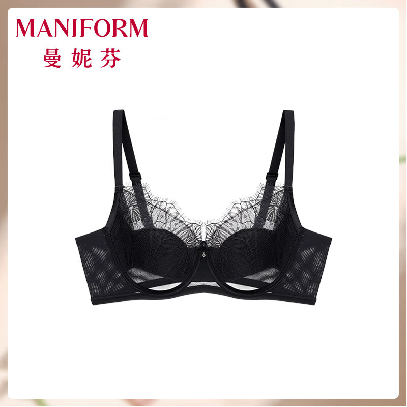 曼妮芬[吉赛尔·奢华睫毛蕾丝]性感单层围内衣女软钢圈防下垂显瘦文胸罩 午夜爵士 75B