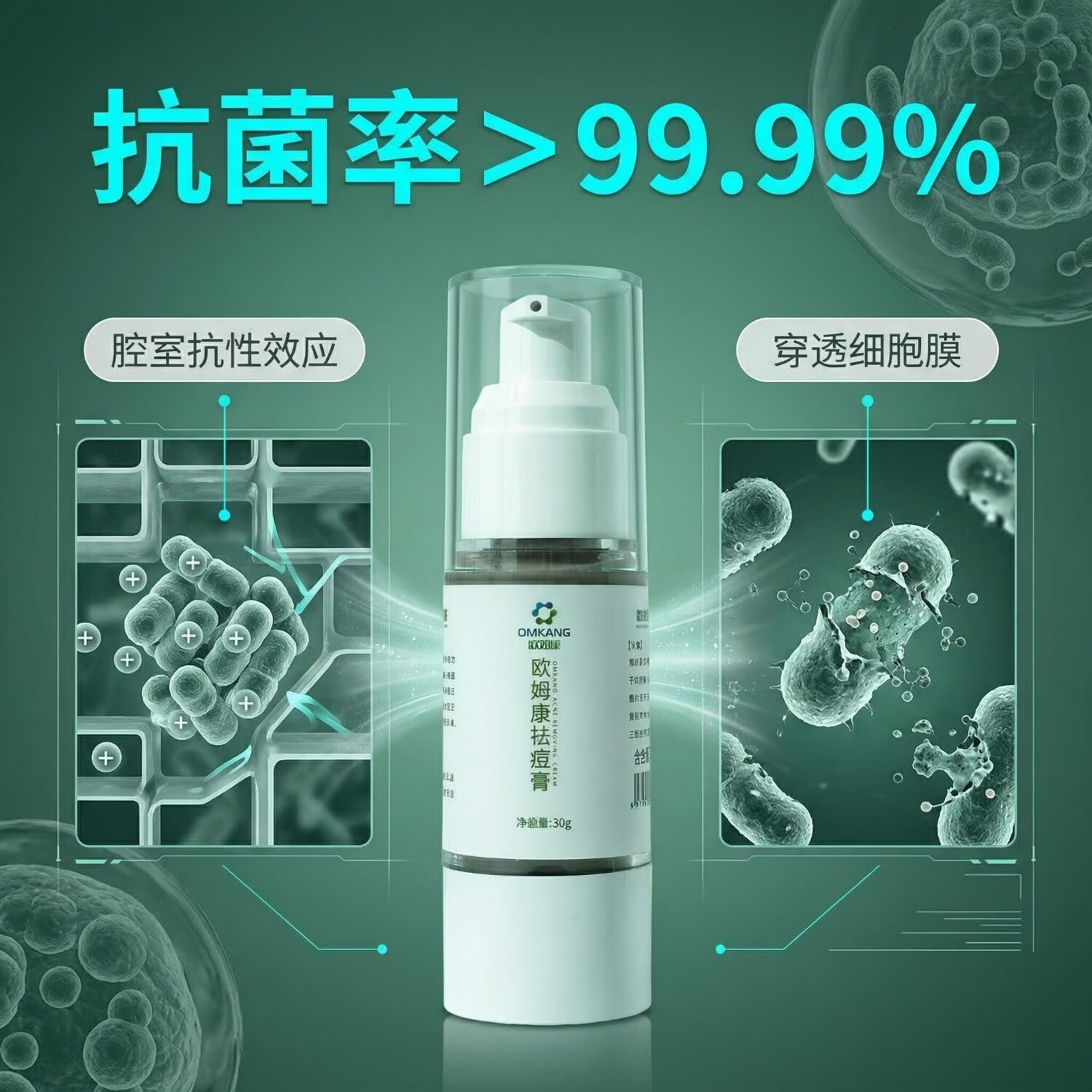 欧姆康祛痘膏专利生物炭祛痘淡化痘印痘坑修护肌肤杀菌学生男女 祛痘膏*1+抗菌膏*1