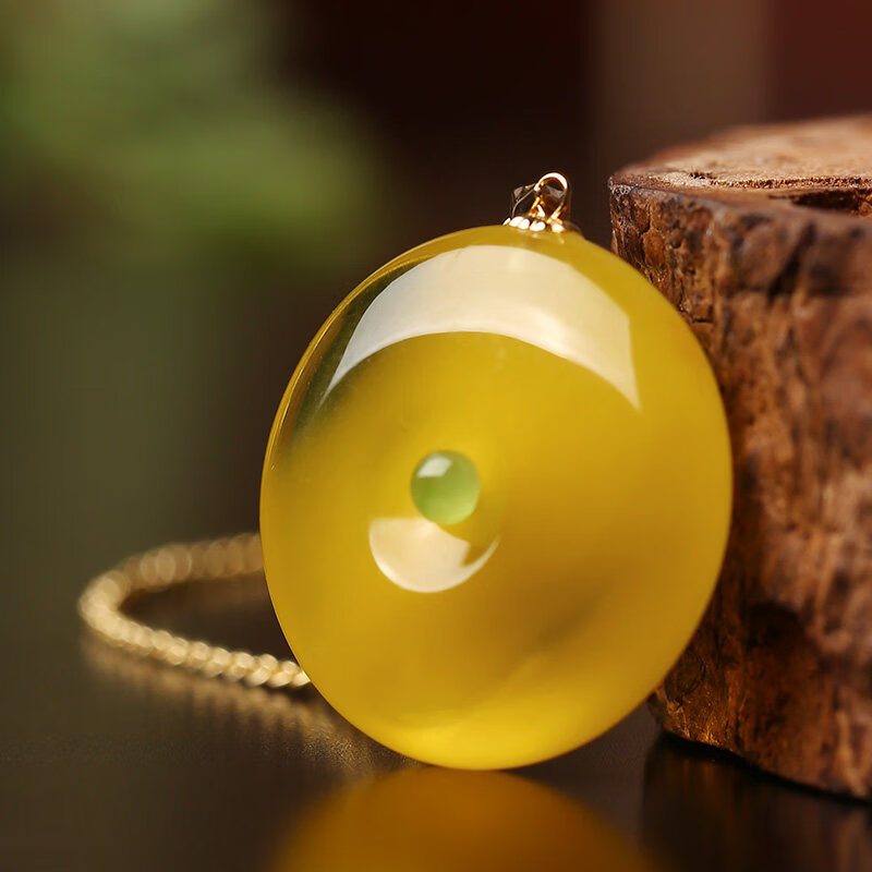 祥禎福珠寶祥禎?！钙桨矆A滿」蜜蠟吊墜雞油黃金絞蜜平安扣項鏈18K金扣頭 18K金扣+925銀鏈