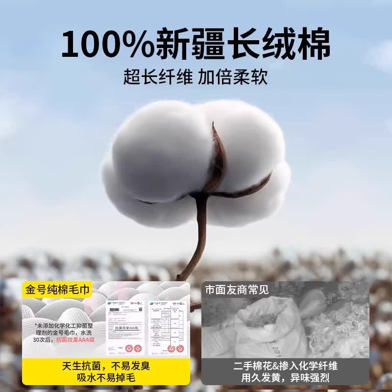 金号A类100纯棉家用男女简约双拼色加厚柔软吸水品质毛巾 （100%新疆棉/A类标准）黄色2条