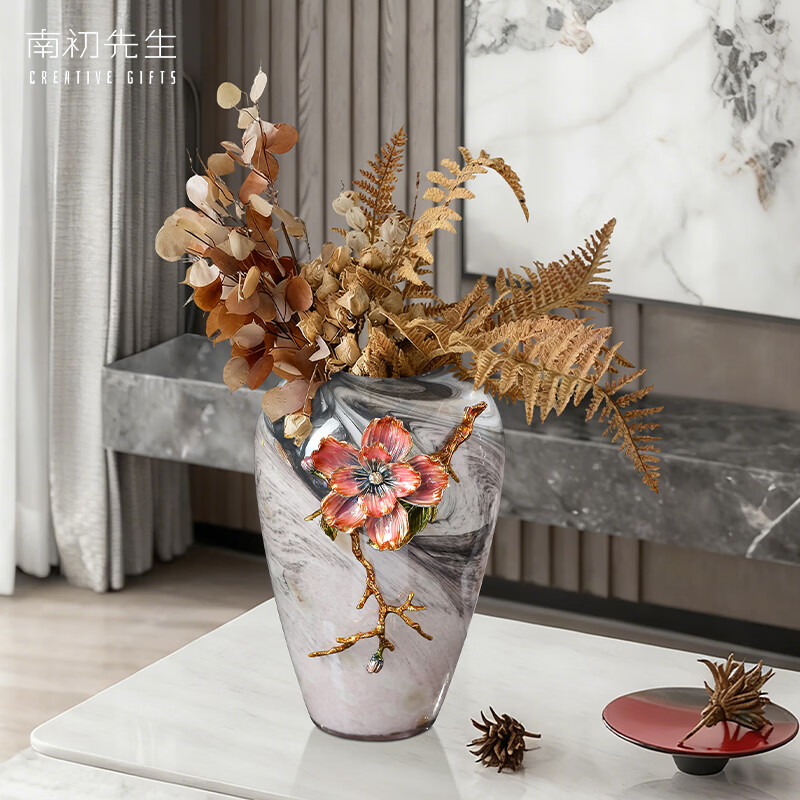 南初先生珐琅彩繁花似锦高级感轻奢花瓶客厅插花酒柜玄关摆件乔迁搬家礼物 珐琅彩繁花似锦花瓶-礼盒装 31cm