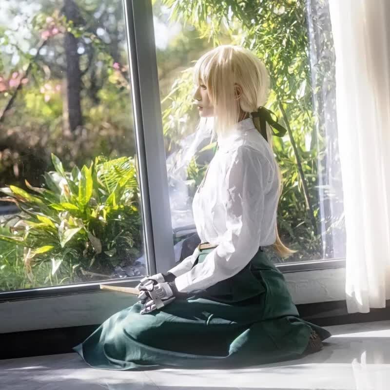 班达熊薇尔莉特cos服紫罗兰花园cosplay角色扮演二次元卡通周边漫展c服 薇尔莉特绿裙cos服+配饰 S