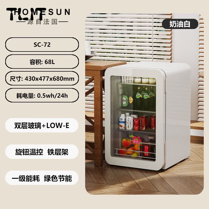 SHXI法国进口品质小冰箱冰吧迷你小型家用客厅办公室高颜值冷藏保鲜柜 奶油白