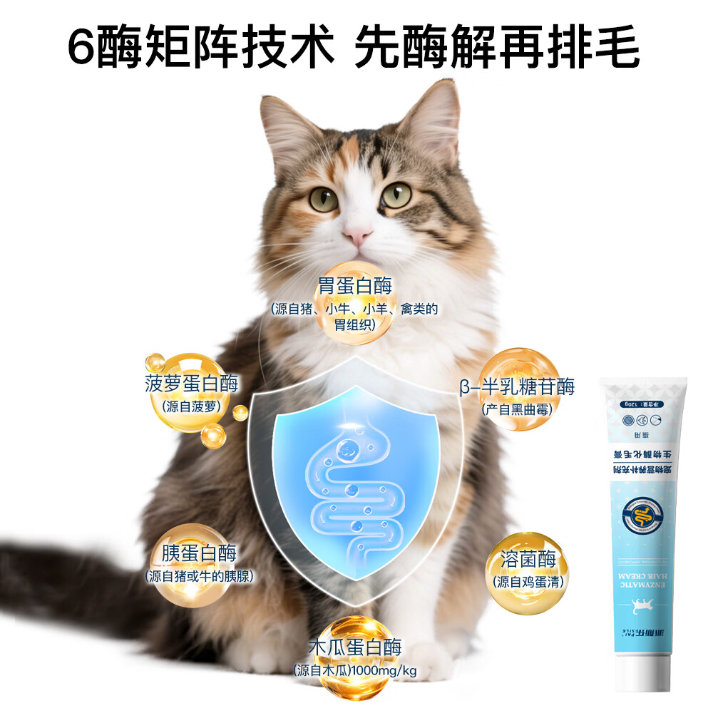 派斯乐猫用生物酶化毛膏120g配方温和高钙营养膏宠物营养补充剂 生物酶化毛膏120g+高钙营养膏120g