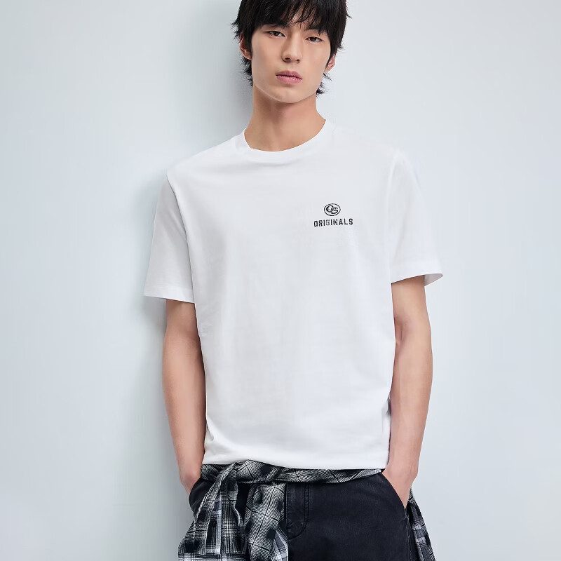 杰克·琼斯（JACK&JONES）26年【100%纯棉】短袖t恤男款夏季新款字母印花高端小众品质男装 A06本白色 L （180）