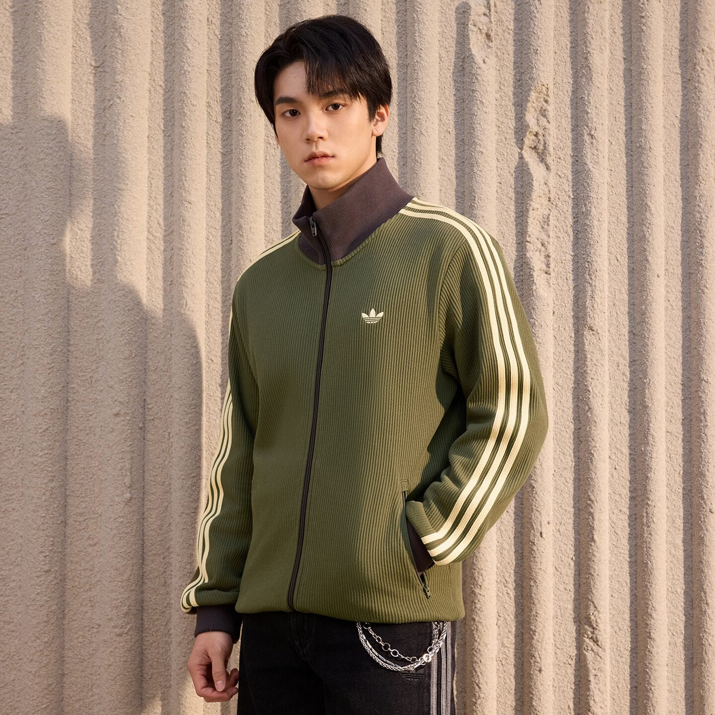 阿迪达斯（adidas）三叶草外套男 2026春季新款运动休闲华夫格百搭早春薄针织夹克 KZ2914 M