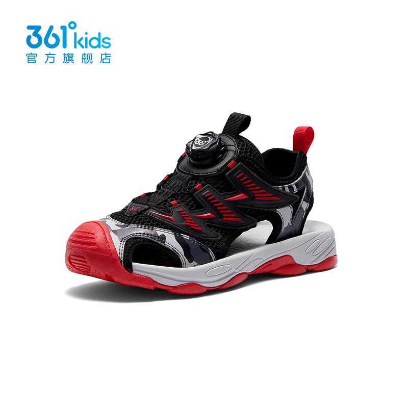 361°童鞋男童包头凉鞋儿童旋钮扣夏季中大童鞋溯溪鞋运动鞋男童鞋 碳黑/能量红色/摩登灰 39