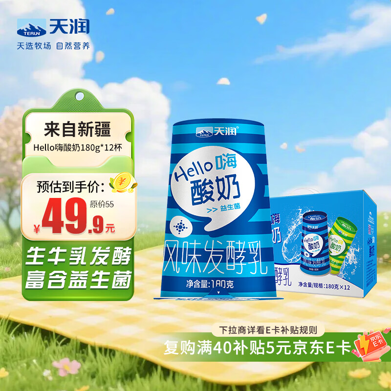 天润新疆特产 经典原味低温酸奶杯装 180g*12杯