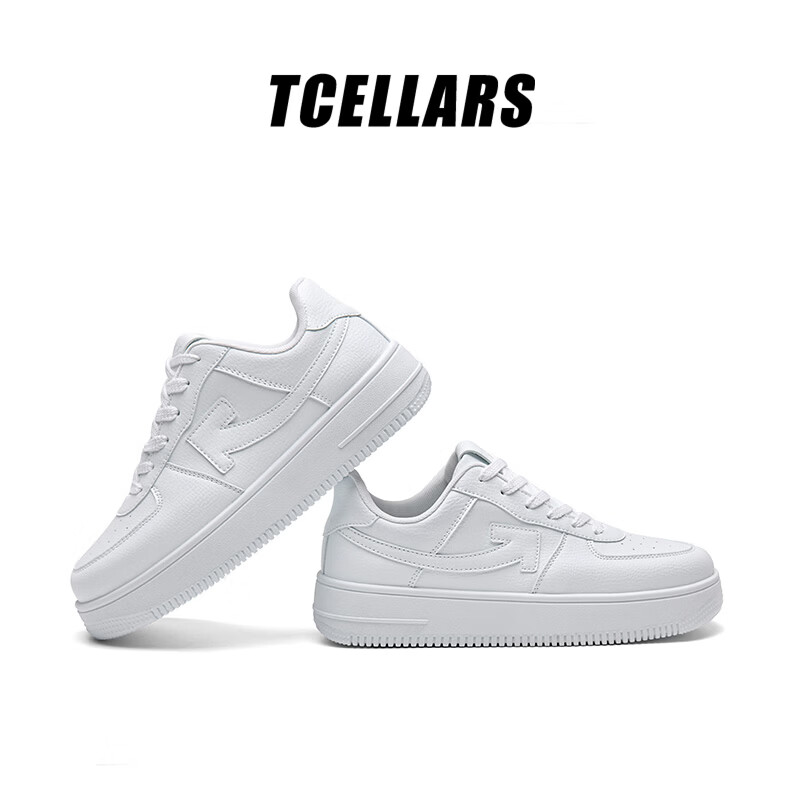 Tcellars小白鞋男鞋春夏新款低帮厚底板鞋简约百搭透气舒适休闲鞋子男款 复古白 39