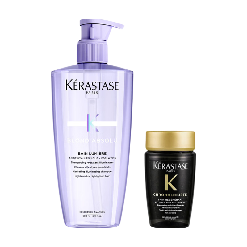【99成新】卡诗（KERASTASE）耀光凝色水光洗发水500ml+黑钻钥源洗发水80ml【临期清仓】
