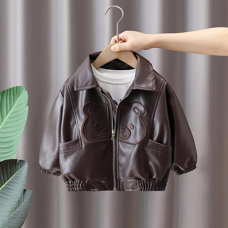 男女童春秋装皮衣外套2026儿童卡通休闲衣服宝宝网红洋气夹克加绒 黑色皮衣【春秋款】 140 尺码【建议身高135厘米左右】