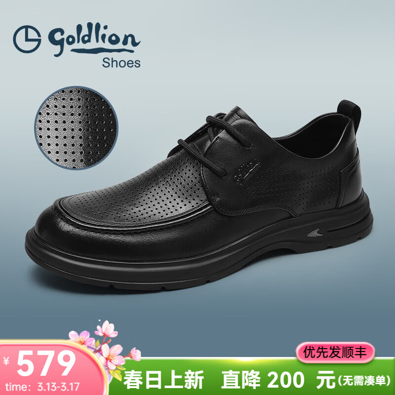 金利来(Goldlion)男鞋新品冲孔透气商务休闲鞋柔软德比鞋正装鞋男士皮鞋 黑色 40 京东折扣/优惠券