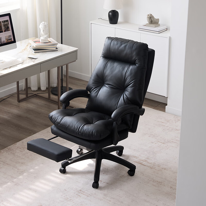 顾家家居老板椅舒适弹簧包久坐人体工学椅午休可躺电脑椅家用办公书房椅子 经典黑 猫抓皮 弹簧包座垫