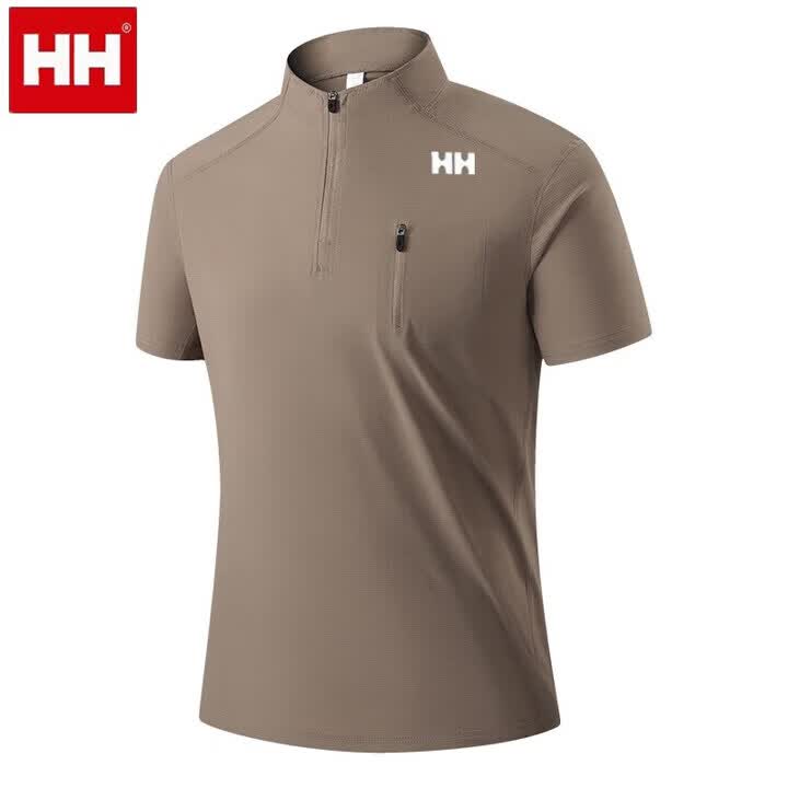 HHT恤男夏季户外运动短袖休闲速干衣半拉链冰丝立领上衣 深蓝 XL【1 海丽汉森（HH）黑色 海丽汉森（HH）6XL【220-240斤左右】