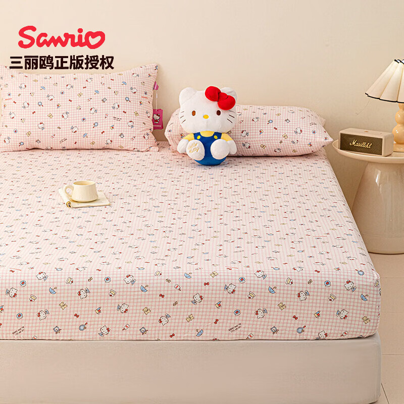 名创优品（MINISO）三丽鸥纯棉床笠1.5x2米单件 全棉双层纱床罩床垫保护套单双人被单 KT酱 150cm*200cm 单床笠