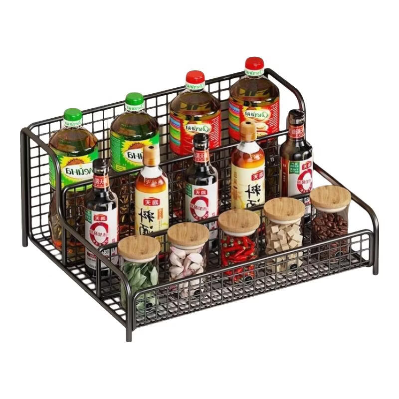 厨房调料置物架台置式多功能调味品架子调料架调味料放调料收纳架 草葱白3层大号置物架