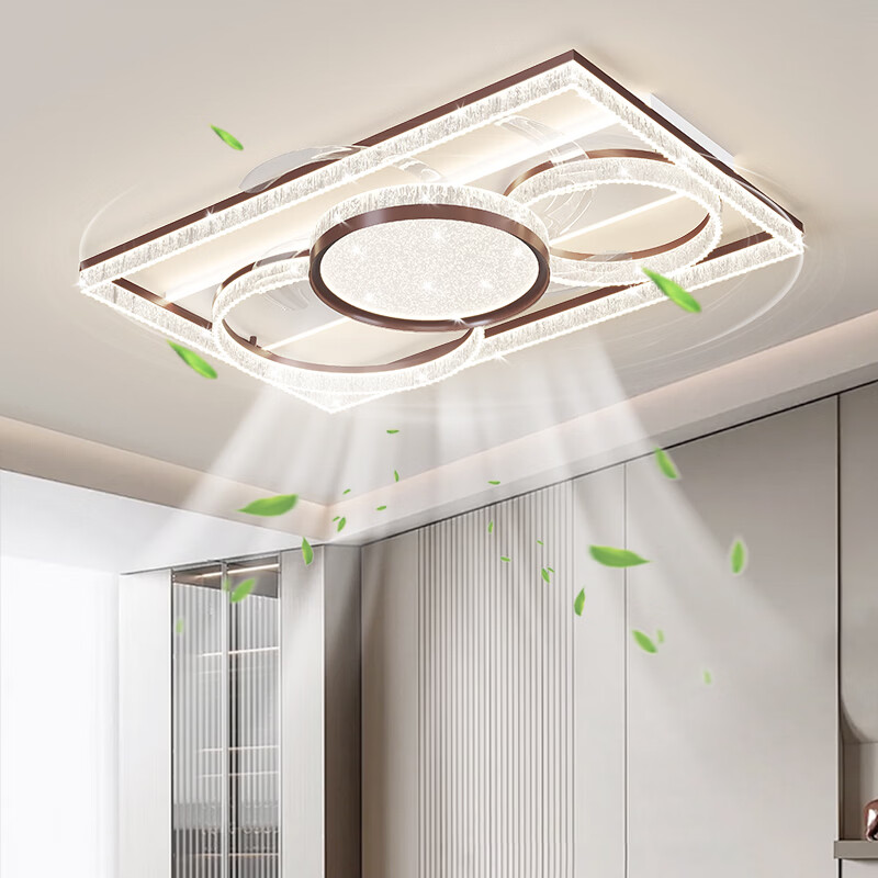 繁奢风扇客厅大灯简约吸顶风扇灯广东中山灯具套餐三室两厅主灯卧室灯 0329+咖色+110CM+83*2W 离线语音