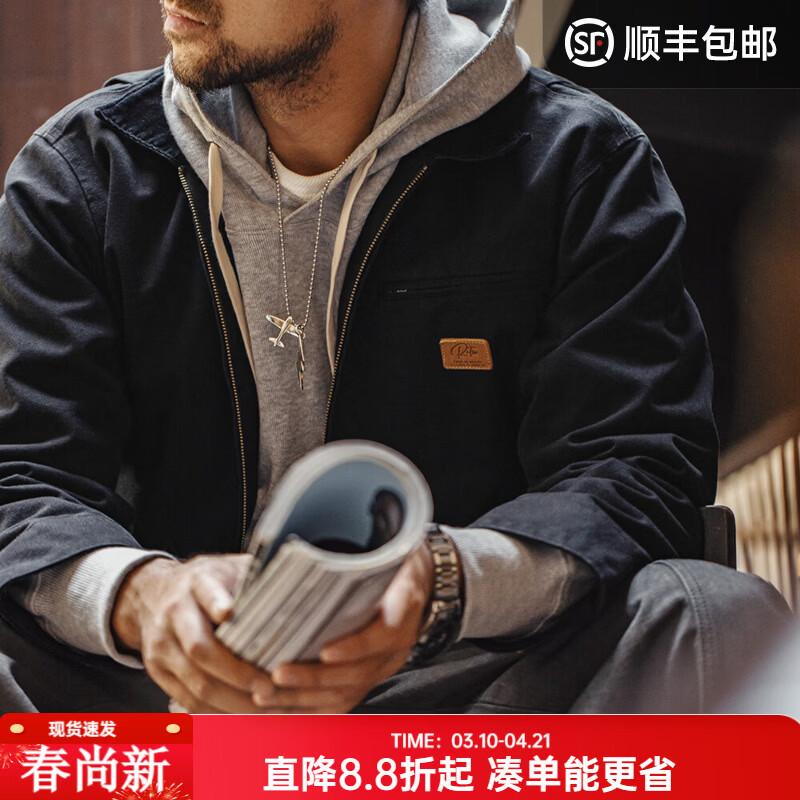 马登工装底特律猎装夹克男美式复古J001巴恩风翻领谷仓外套春季新款 黑色 【男士休闲外套/高级感痞帅/底特律变人】 XL