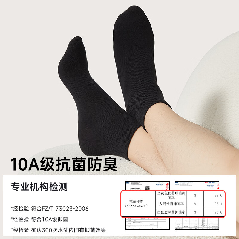 足力健袜子女夏季透气薄款抗菌防臭吸汗运动袜女士松口短袜不掉跟 黑色【男款】 5双 均码