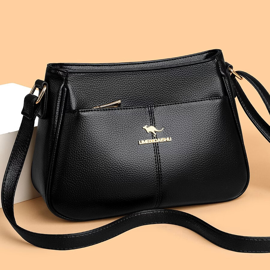 2026春季新款女士包包百搭软皮中年妈妈斜挎包女大容量单肩包 黑色
