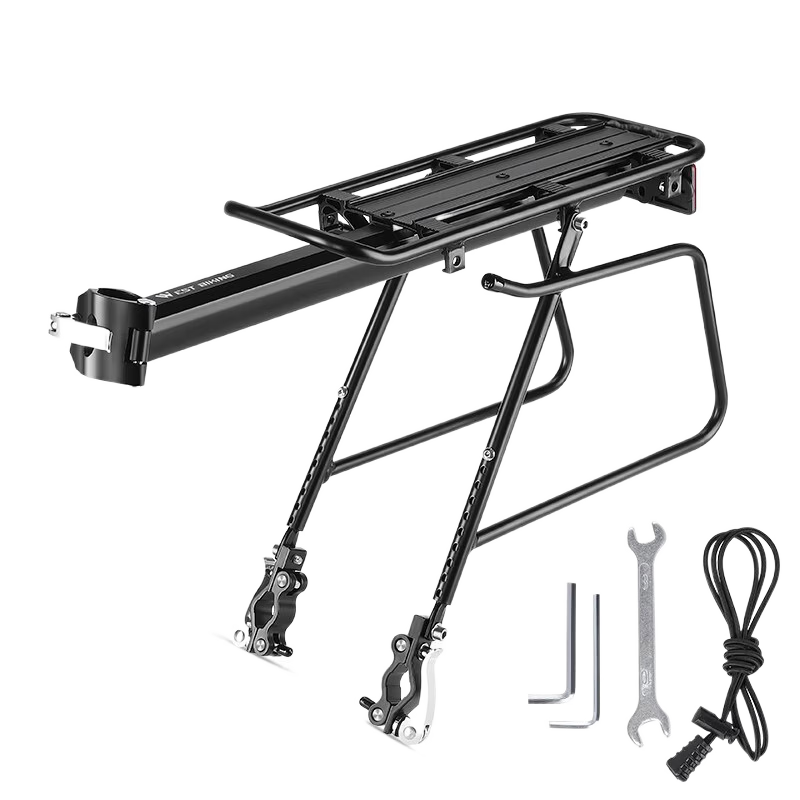 西騎者自行車架山地自行車鋁合金可攜帶后座架快速釋放行李架自行車 黑色快拆貨架+反光片+綁繩