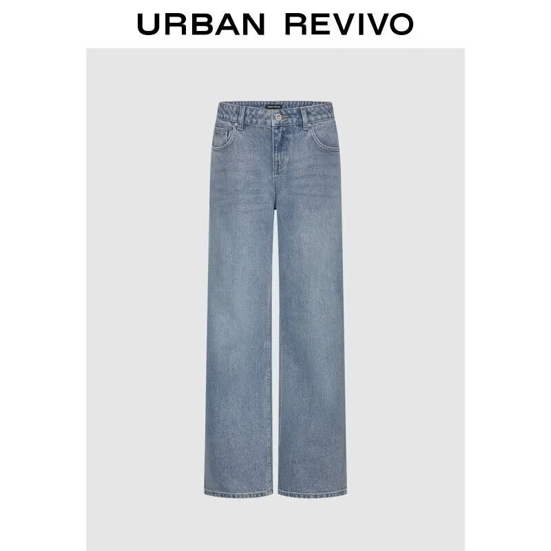 UR2026春季新款女装气质水洗直筒棉质超长牛仔长裤UWM860023