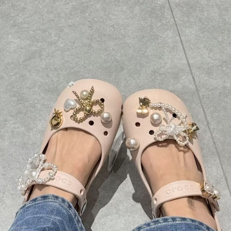 AFS CROCS芭蕾洞洞鞋一脚蹬平底沙滩凉拖鞋舒适百搭不臭脚约会必选 粉色 赠送随机鞋花 39-40 M7W9  39-40