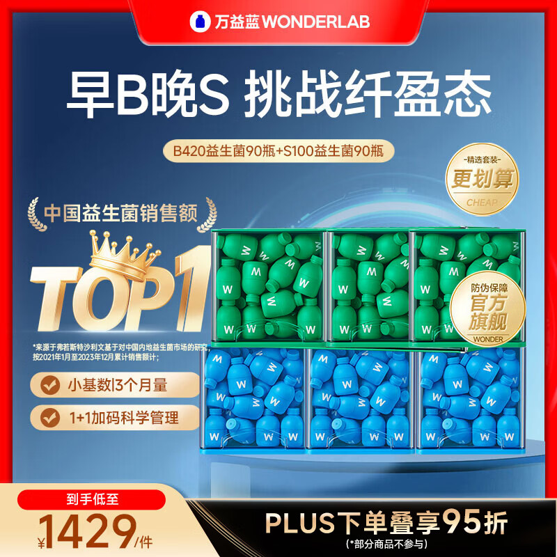 万益蓝（WONDERLAB）B420+S100益生菌 成人调益生元肠活理谢小绿瓶脂代 早B晚S好搭档 【小基数季卡】 30瓶*6盒