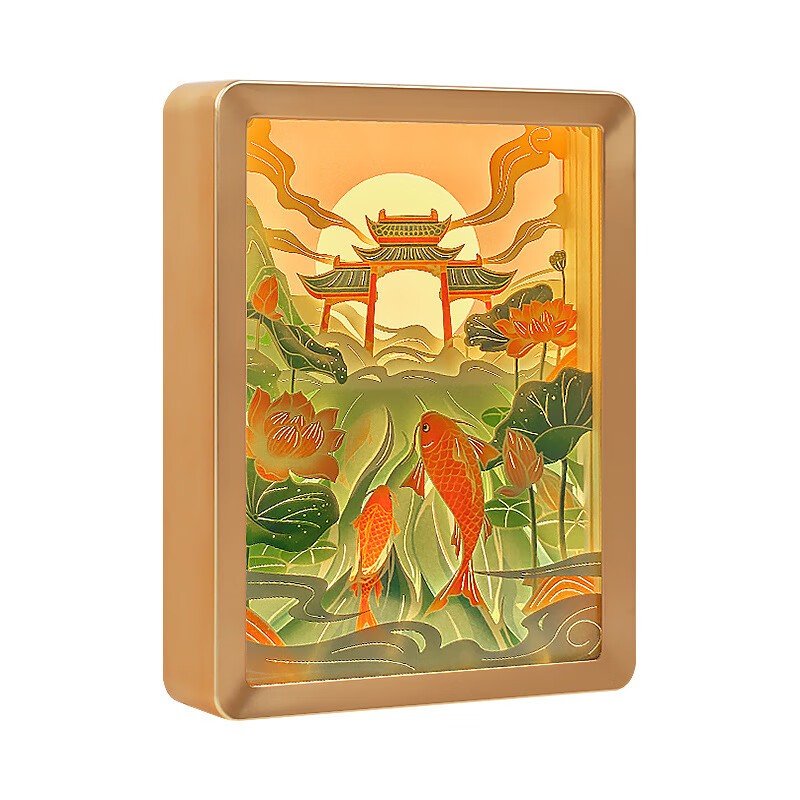 东弧创意礼物国潮风礼品居家桌面摆件房间小夜灯鱼跃龙门3d立体纸雕灯