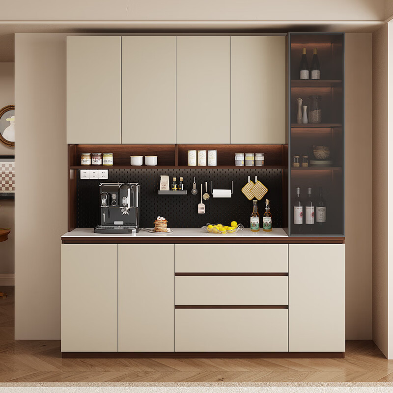 溥畔实木岩板餐柜置物靠墙一体储物收纳柜子客厅酒柜茶水咖啡柜吧台 [满墙柜]六门240x40x220