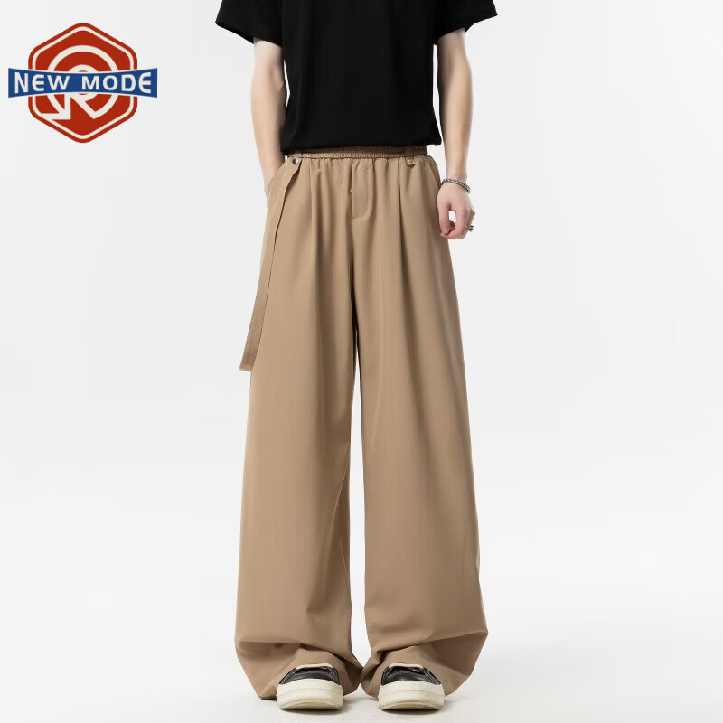 NEW OR MODE美式垂感冰丝休闲裤子男夏季新款凉感速干宽松设计感运动阔腿西裤 卡其色【高品质】 XL 【建议125-145斤】