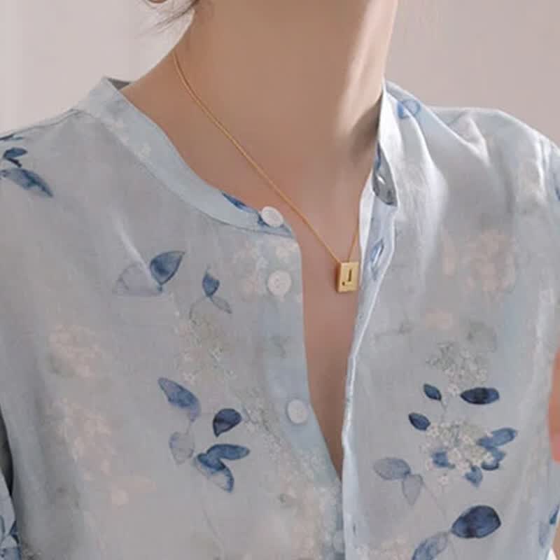 子牧棉麻2026春夏装 女百搭宽松显瘦轻薄透气小衫立领中袖上衣8402 天蓝色 L (建议115-125斤)