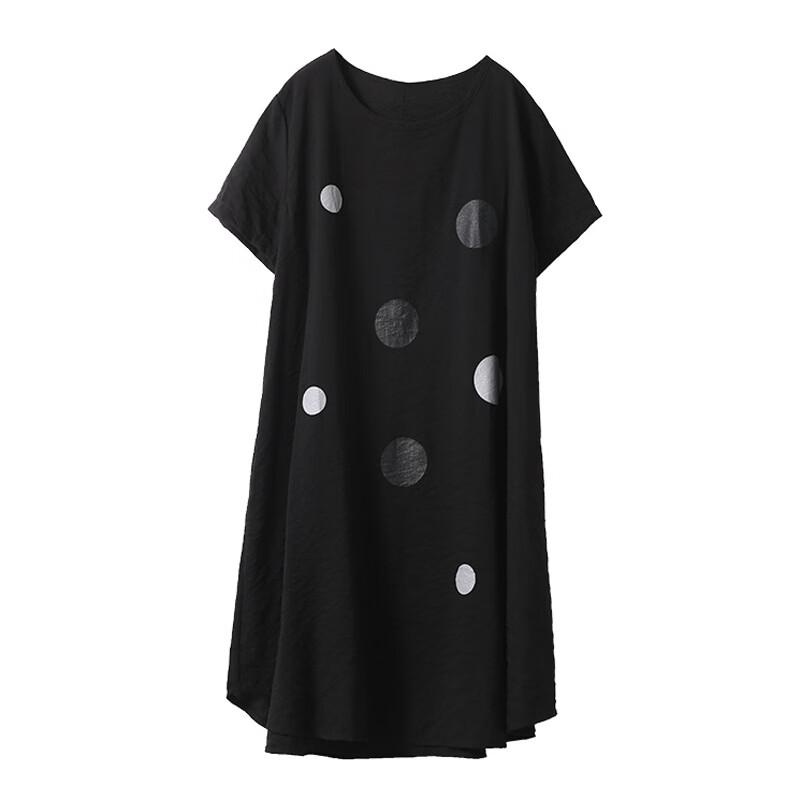 女裙短袖连衣裙黑色连衣裙中长款连衣裙高档连衣裙 黑色 3XL